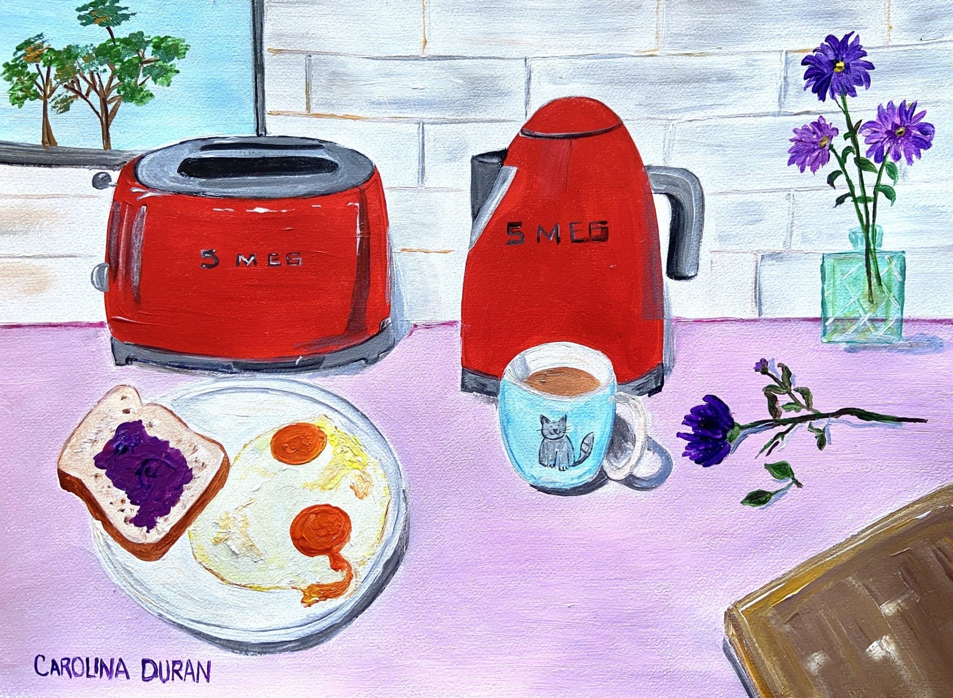 Morning in the Kitchen — acrylic on canvas by Carolina Durán